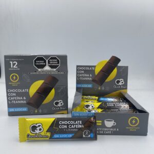 Chocolate con cafeína y l-teanina SIN AZÚCAR 12 piezas.